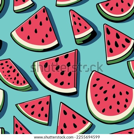 Vector Cute or Comic Cartoon Watermelon Seamless Pattern for Products or Wrapping Paper Prints.