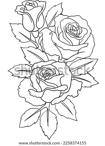 beautiful rose outline for coloring book. can be used as rose tattoo design. rose coloring page for adults and kids. black and white flower outline.