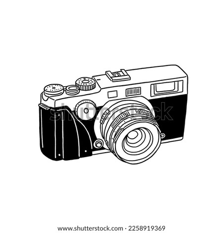 Film camera Retro collection photo equipment Hand drawn line art Illustration