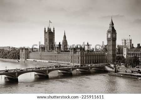London Westminster with Big Ben and bridge.