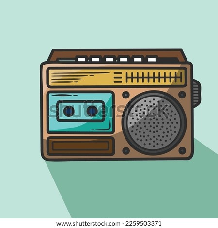 old radio tuner. Vector illustration of vintage radio receiver, flat style. Retro radio.