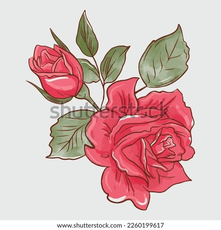 Red Rose Flowers doodles repeat vector background design