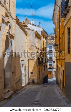 Narrow street in the old town of Cuenca, Spain