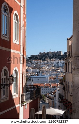 Old town of Lisbon, narrow streets, old colorful houses, urban cityscape from Portugal