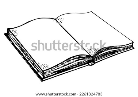 Open book on white background, sketch drawing illustration, vector design