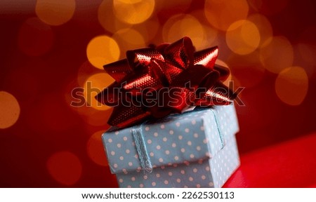 Christmas decoration on table against blurred lights. Space for text
