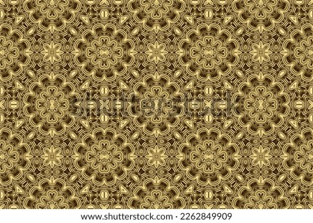 Elegant floral patterns with artistic curved geometric lines texture in golden yellow, gold, brown and light brown colors. Ornament design as repetition concept.