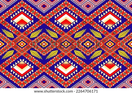 Ethnic geometric oriental traditional with colorful floral and elements seamless pattern. designed for background, wallpaper, clothing, wrapping, fabric, Batik, decorating, embroidery style