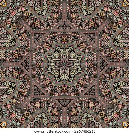 Royal seamless pattern of simple geometry shapes composition. Graphic tribal design. Canvas print. Small elements texture. Vector patchwork ornament.