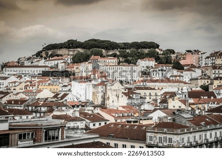 Cityscape of the downtown with Sao Jorge castle, Lisboa, Portugal