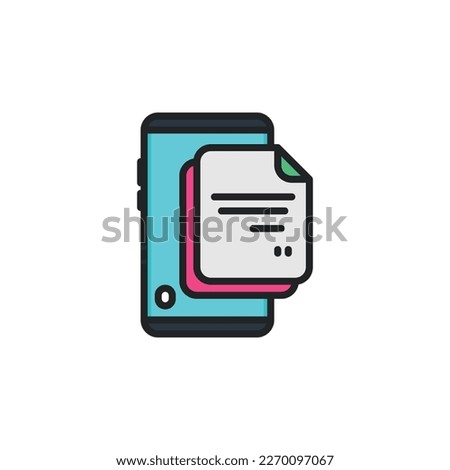 Phone, cellphone smartphone with document filled outline icons. Vector illustration. Isolated icon suitable for web, infographics, interface and apps.