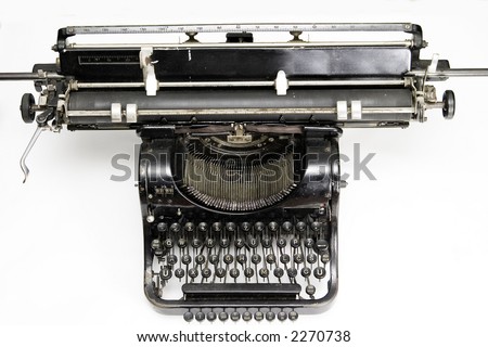 old typewriter on white background, shot from above