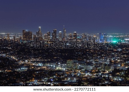 A picture of Downtown Los Angeles at night.