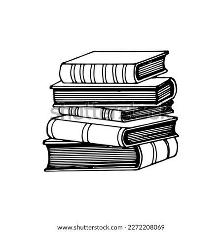 Stack books line art. Student school textbook. Hand drawn doodle vector illustration.