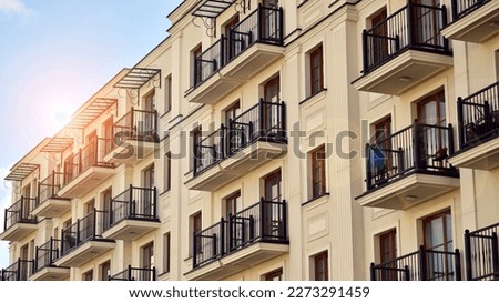 Modern architecture building facade with balconies. New apartments. Contemporary apartment building.