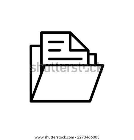 Icon of a document in a folder, Outline style, isolated on white Background.