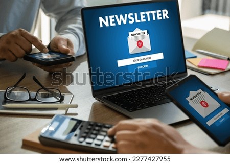 man signup page subscribe newsletter concept on tablet and smartphone screen on mobile