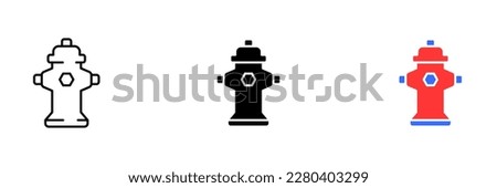 An illustration of a fire hydrant, a crucial piece of equipment used by firefighters to access water supply firefighting operations. Vector set of icons in line, black and colorful styles isolated.