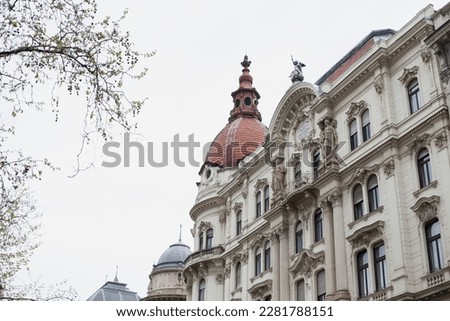 Historic building in Budapest, Hungary. View of the old town. Tourism in Europe on easter holidays.
