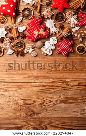 Traditional gingerbread on wooden background