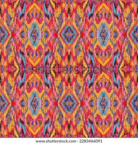 Colorful ikat pattern in vintage style. Elegant ethnic background. Hand drawn oriental art. Seamless geometric vintage texture.	