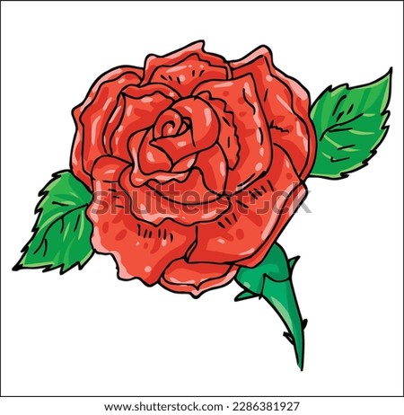 cute cartoon rose clipart page for kids. Vector illustration for 
children. Vector illustration of rose on white background.

