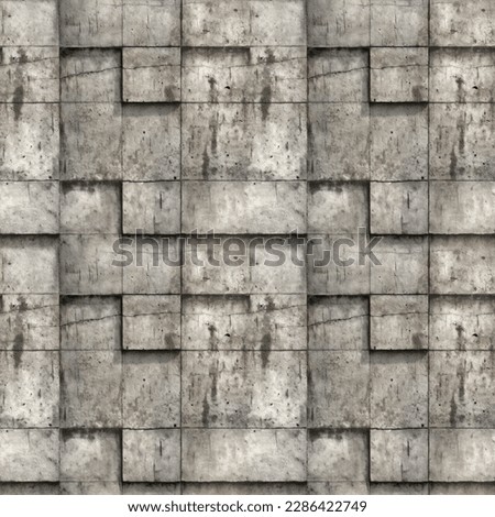 Concrete wall seamless pattern design. Gray texture background. Concrete building blocks structure. Raster bitmap illustration. 