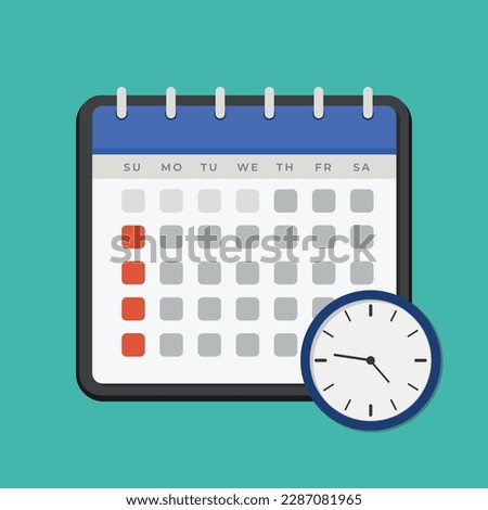 Vector Calendar and clock icon. Time appointment, reminder date concept
