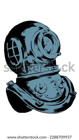 an illustration of a blue diver's head