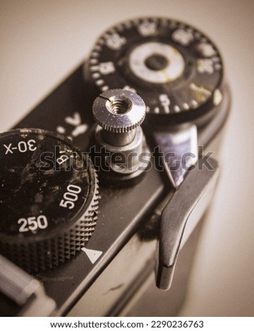 Detail of the top of an old film camera