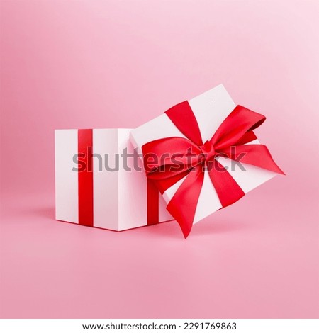 The gift box 3D illustration, with a pink background and a red ribbon, has a realistic rendering that provides a natural and vivid look