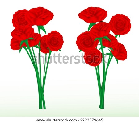 set realistic red roses flower isolated - 3d illustration