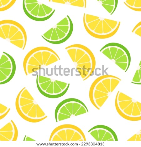 Seamless pattern citrus lemon lime slices coloring vector illustration