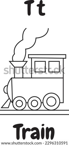 Train icon with English alphabet T letter.For worksheets and coloring pages.