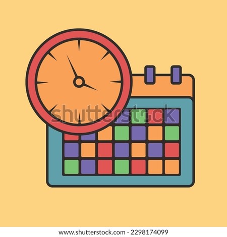 Vector calendar with clock scheduled event icon symbol flat cartoon