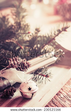 Christmas background with christmas decorations / toned pictures