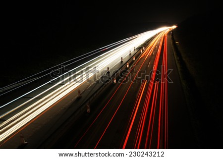 Highway car lights at night