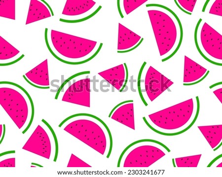 Seamless pattern with watermelon slices on a white background. Watermelon with seeds. Tropical summer background. Design for wallpaper, print on paper, advertising materials. Vector illustration