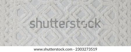 Texture of white carpet with beautiful pattern as background, closeup. Banner design