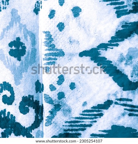 Double Ikat. Aquamarine Watercolor Rhombus Pattern. Sky Indian Textiles Ikat. Turquoise Hippie Tie Shirt. Ikat Print Design. Black Boho Shibori Watercolor.