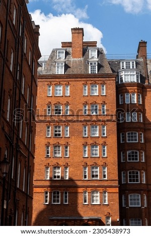 Beautiful view to traditional brick buildings in South Kensington, central London, UK
