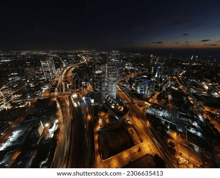Tel Aviv at night, Ayalon roads, and Azrieli center