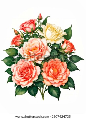 Colorful roses on white background, watercolor style.