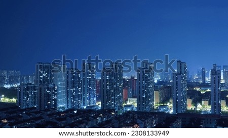 The beautiful night city view with the lights on at night