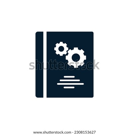 Concept book about engineering, mechanics. Vector icon isolated on white background.