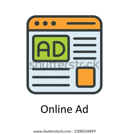 Online Ad Vector Fill outline Icon Design illustration. Seo and web Symbol on White background EPS 10 File
