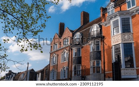 Traditional medieval brick house architecture in Bromley city, borough of London, on a sunny day