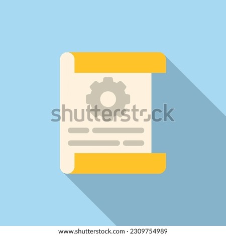 Gear paper icon flat vector. Book data. Business manual