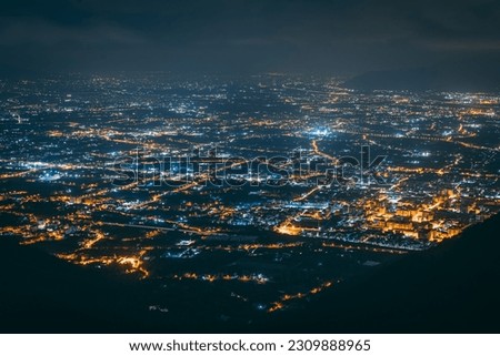 City view at night from a mountain, Naples, Campania, Italy