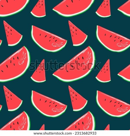 Seamless watermelon pattern. Vector summer background with flat fruit slices. Print for textile, fabric, wrapping paper